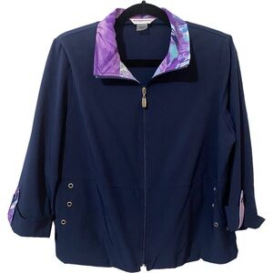 Allison Daley Women's 10PETITE Full Zip Jacket Windbreaker 3/4 Sleeves‎ Collared